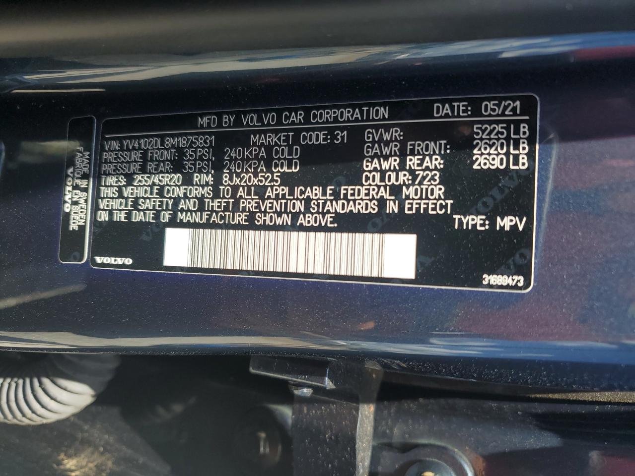 2021 Volvo Xc60 T5 Inscription VIN: YV4102DL8M1875831 Lot: 65563445