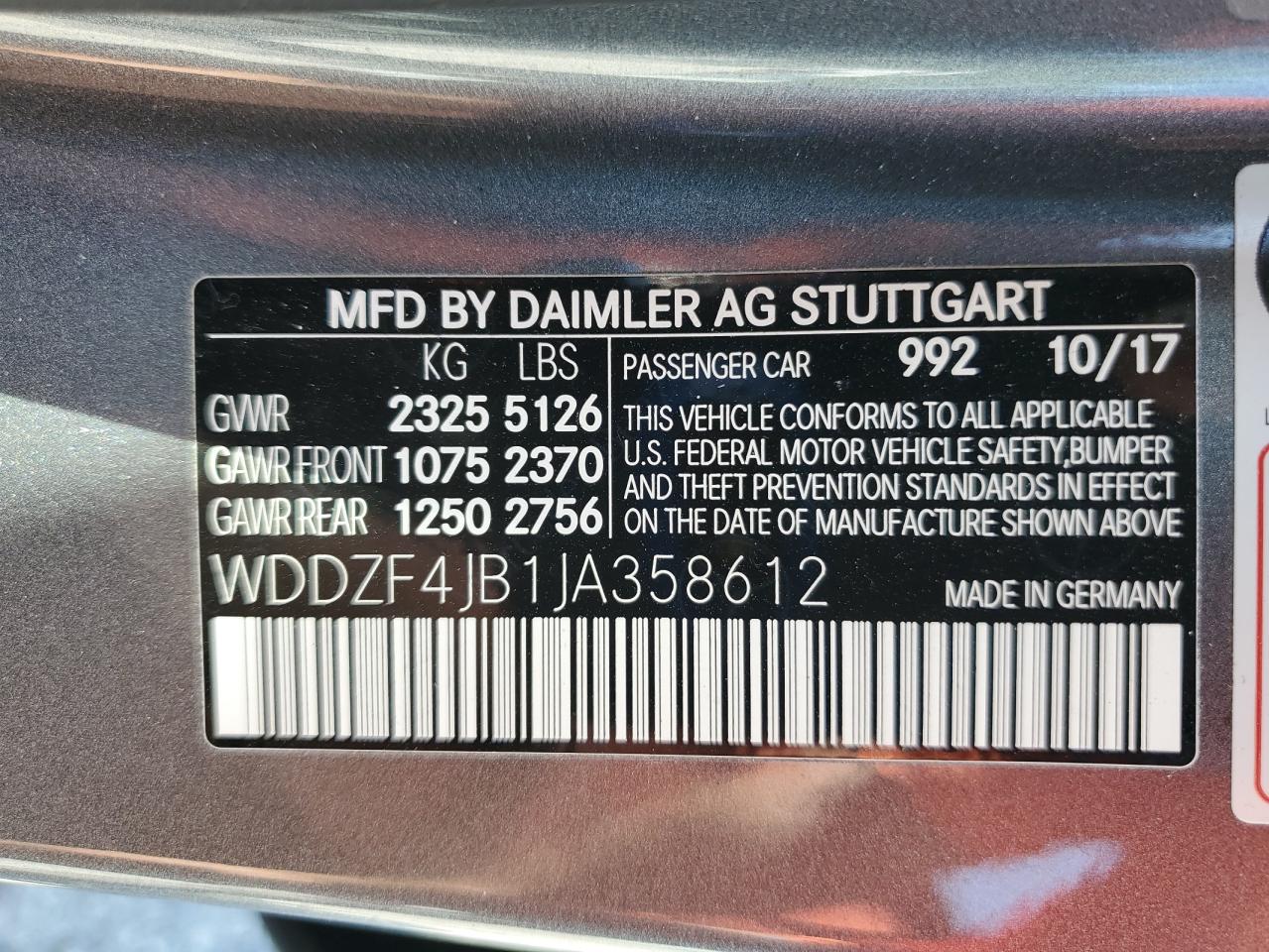 2018 Mercedes-Benz E 300 VIN: WDDZF4JB1JA358612 Lot: 63046245