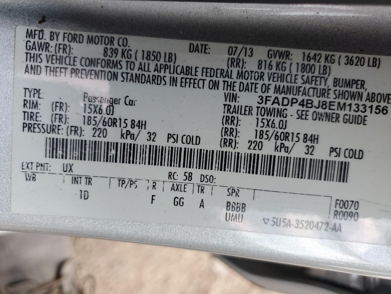 2014 Ford Fiesta Se VIN: 3FADP4BJ8EM133156 Lot: 64423835