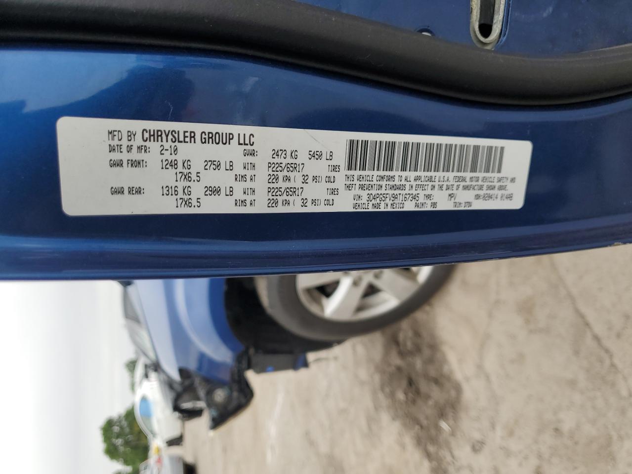 2010 Dodge Journey Sxt VIN: 3D4PG5FV9AT167345 Lot: 65202465
