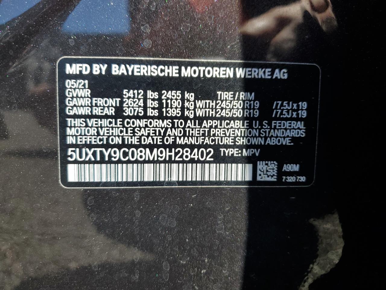 2021 BMW X3 xDrivem40I VIN: 5UXTY9C08M9H28402 Lot: 64786745