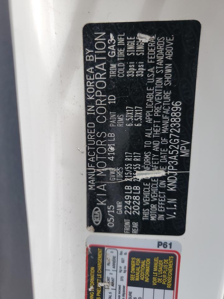 2016 Kia Soul + VIN: KNDJP3A52G7238896 Lot: 64304485