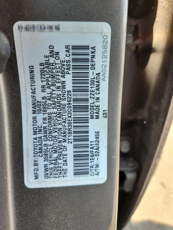 2003 Toyota Corolla Ce VIN: 2T1BR38EX3C096228 Lot: 65892705