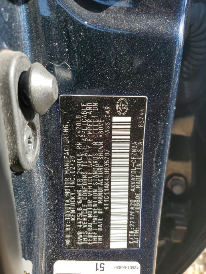 2020 Toyota Camry Le VIN: 4T1C11AK4LU935787 Lot: 64890015