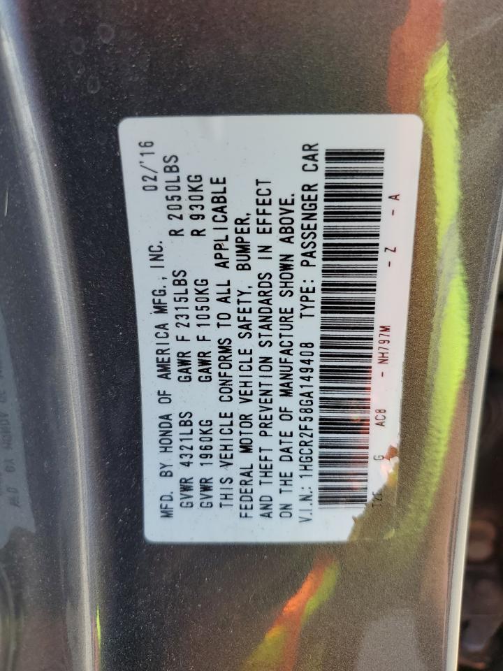 2016 Honda Accord Sport VIN: 1HGCR2F58GA149408 Lot: 65264605