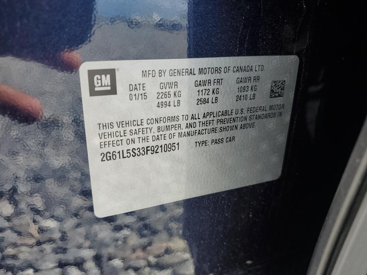 2015 Cadillac Xts VIN: 2G61L5S33F9210951 Lot: 64747905