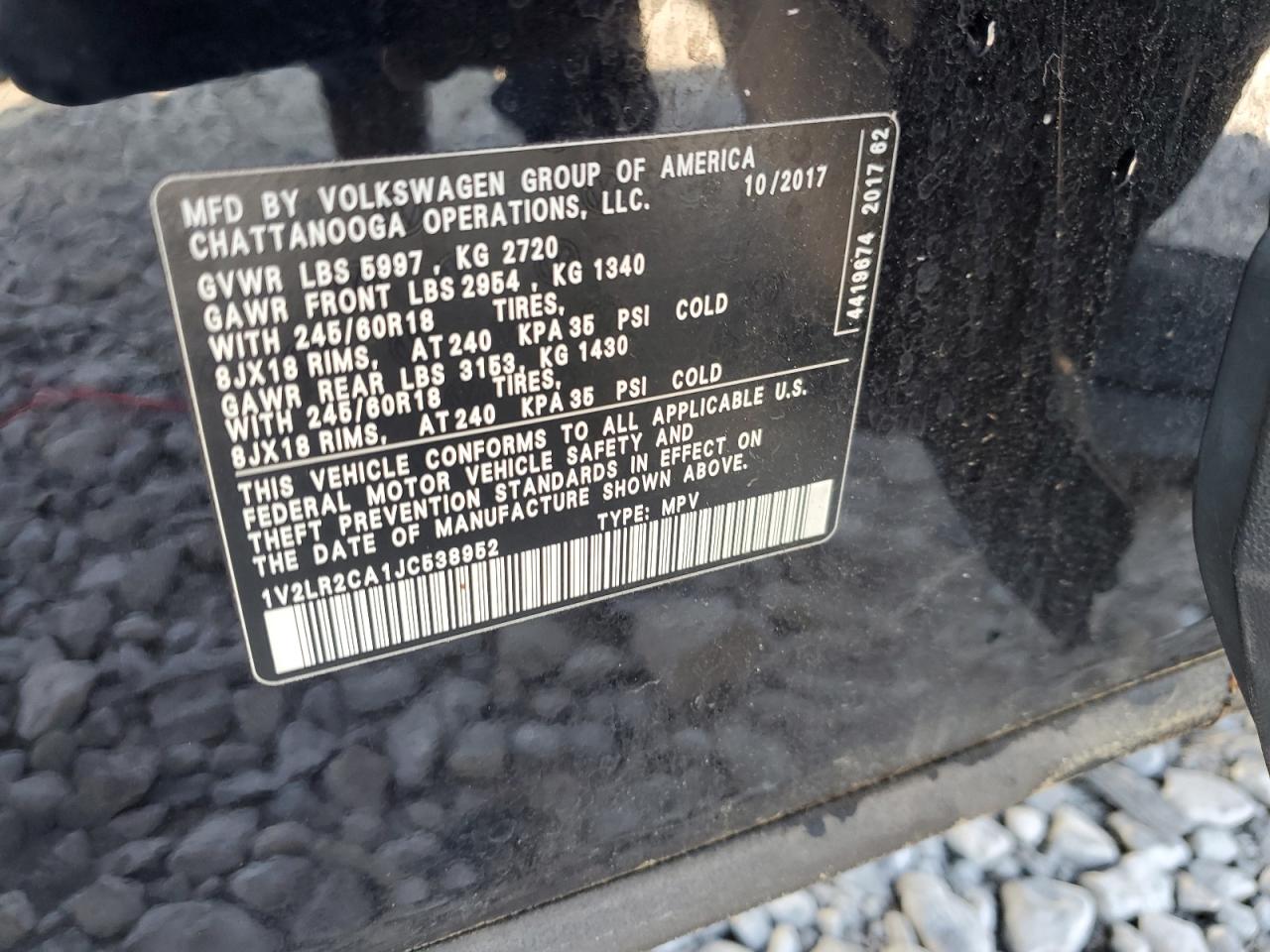 2018 Volkswagen Atlas Se VIN: 1V2LR2CA1JC538952 Lot: 67012345