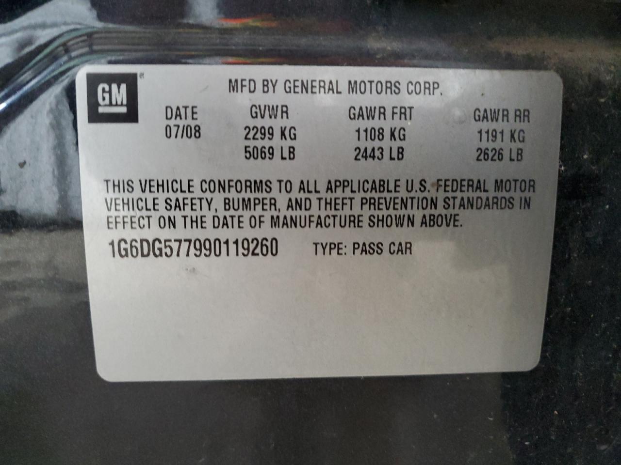 2009 Cadillac Cts VIN: 1G6DG577990119260 Lot: 64320635