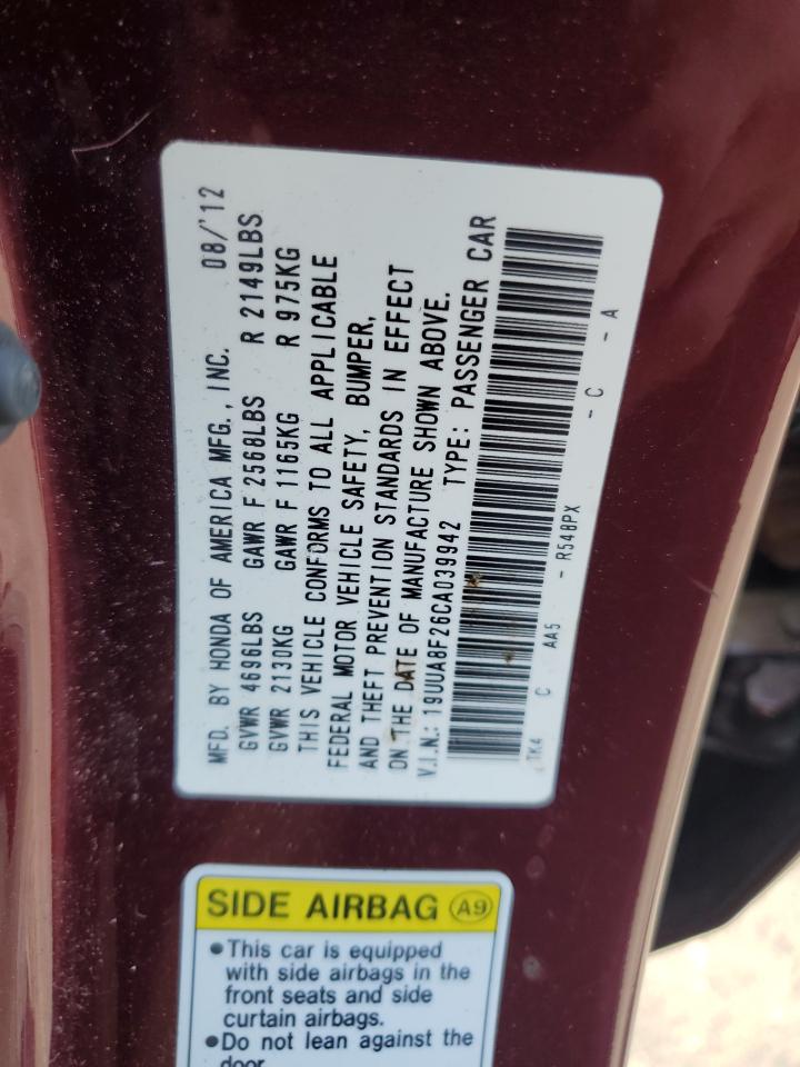 2012 Acura Tl VIN: 19UUA8F26CA039942 Lot: 66697905