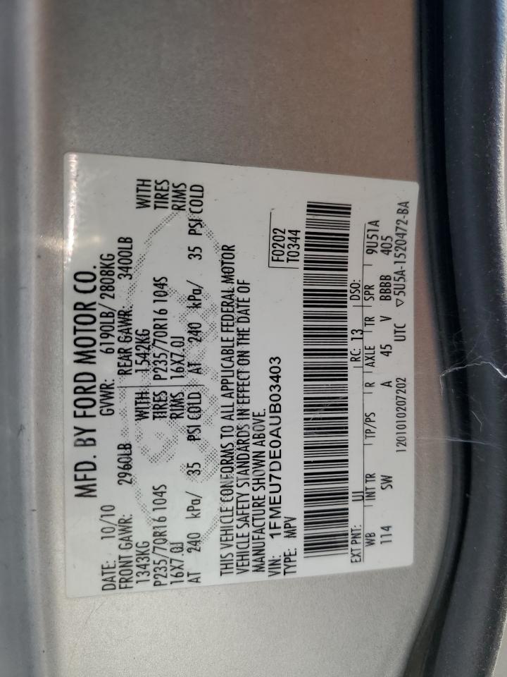 2010 Ford Explorer Xlt VIN: 1FMEU7DE0AUB03403 Lot: 65290935
