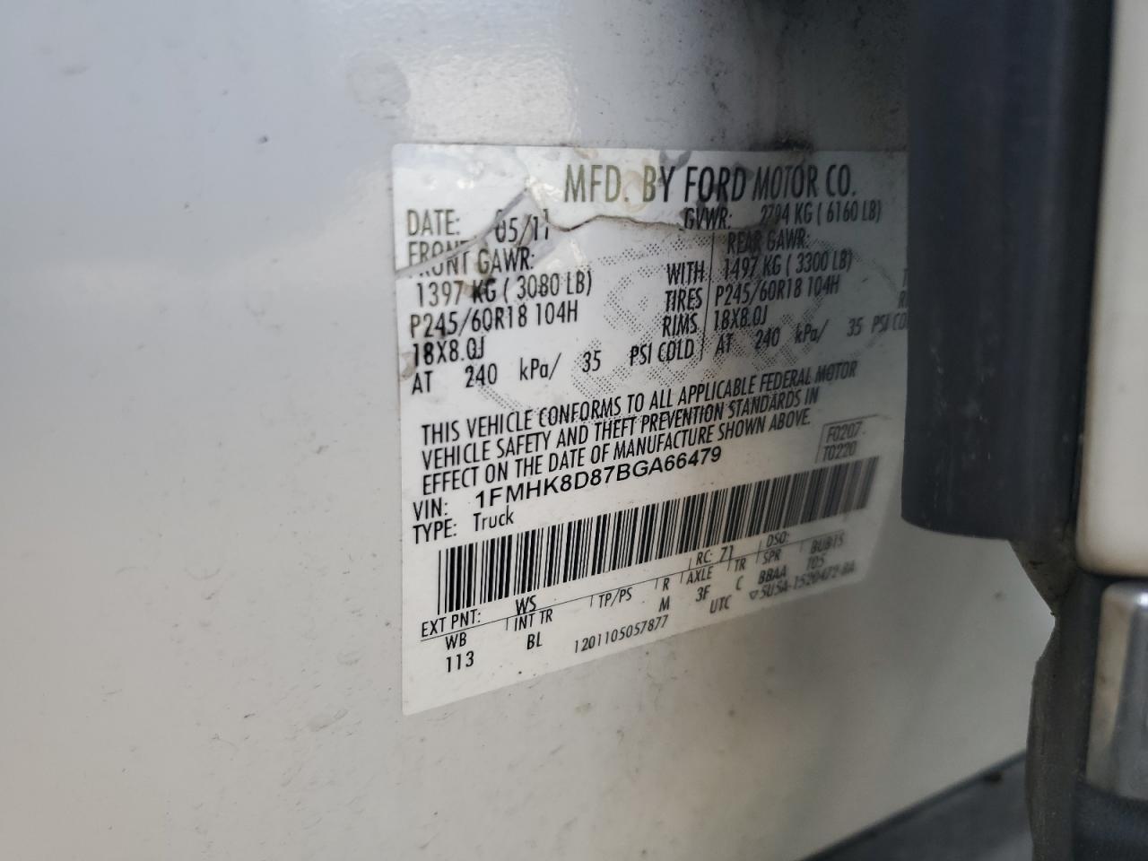 2011 Ford Explorer Xlt VIN: 1FMHK8D87BGA66479 Lot: 65124735