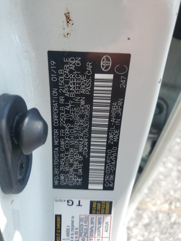 2019 Toyota Prius VIN: JTDKARFU7K3070858 Lot: 64401515