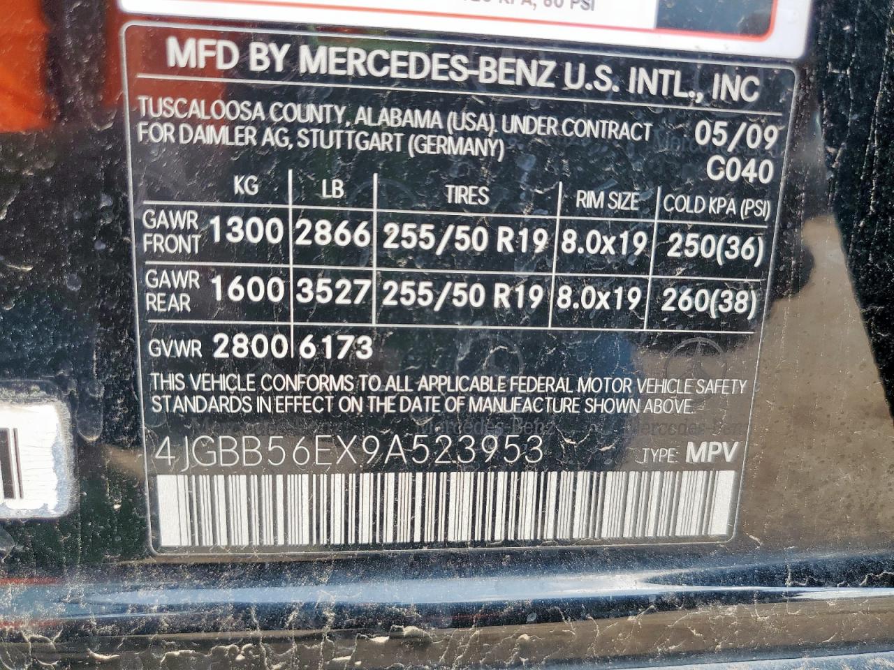 2009 Mercedes-Benz Ml 350 VIN: 4JGBB56EX9A523953 Lot: 64304745