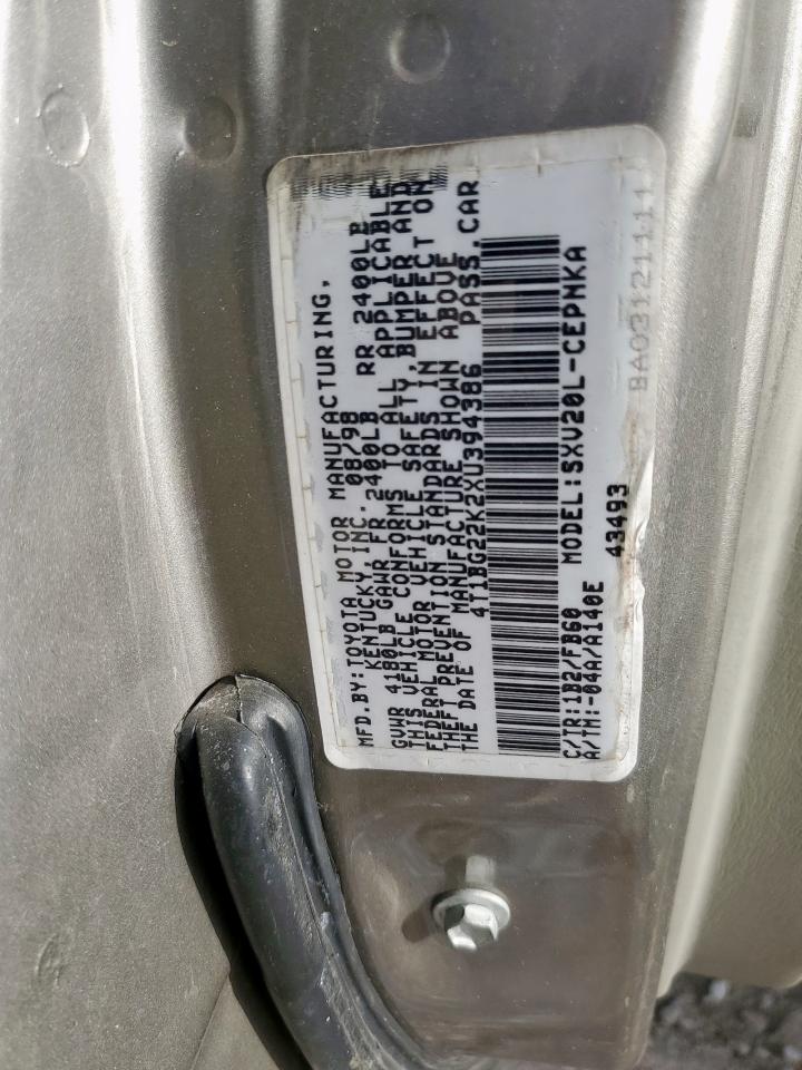1999 Toyota Camry Ce VIN: 4T1BG22K2XU394386 Lot: 63064175