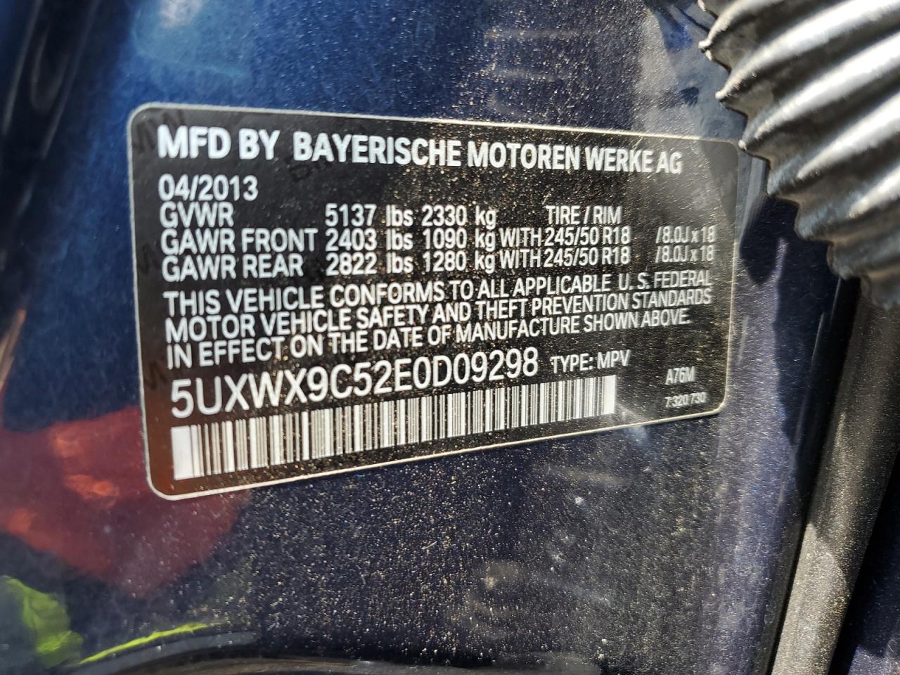 2014 BMW X3 xDrive28I VIN: 5UXWX9C52E0D09298 Lot: 65853555