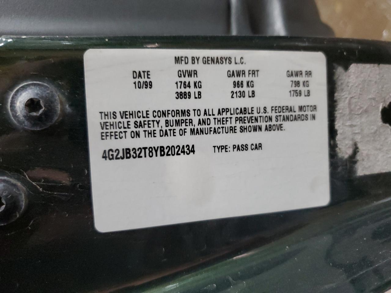 4G2JB32T8YB202434 2000 Pontiac Sunfire Gt