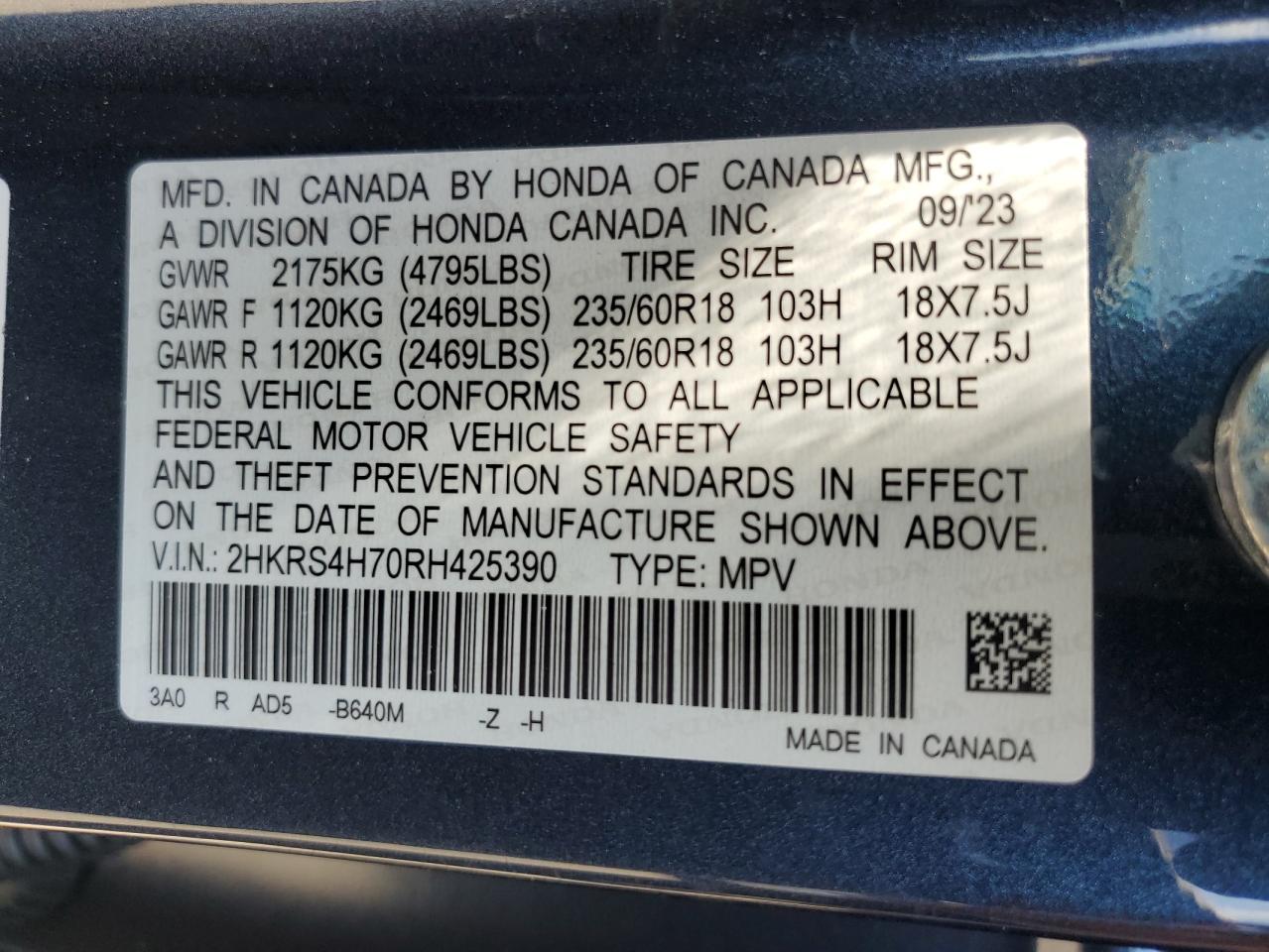 2024 Honda Cr-V Exl VIN: 2HKRS4H70RH425390 Lot: 65183395