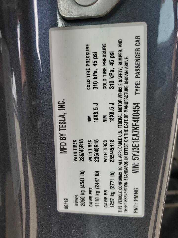2019 Tesla Model 3 VIN: 5YJ3E1EA7KF400454 Lot: 64233575