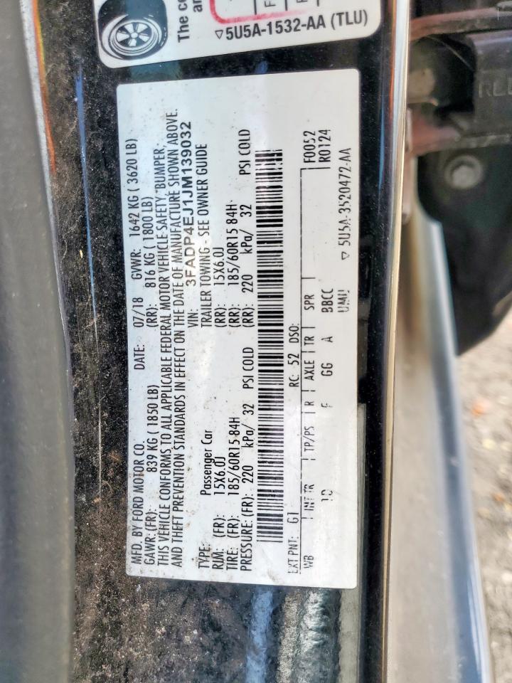 2018 Ford Fiesta Se VIN: 3FADP4EJ1JM139032 Lot: 63807775