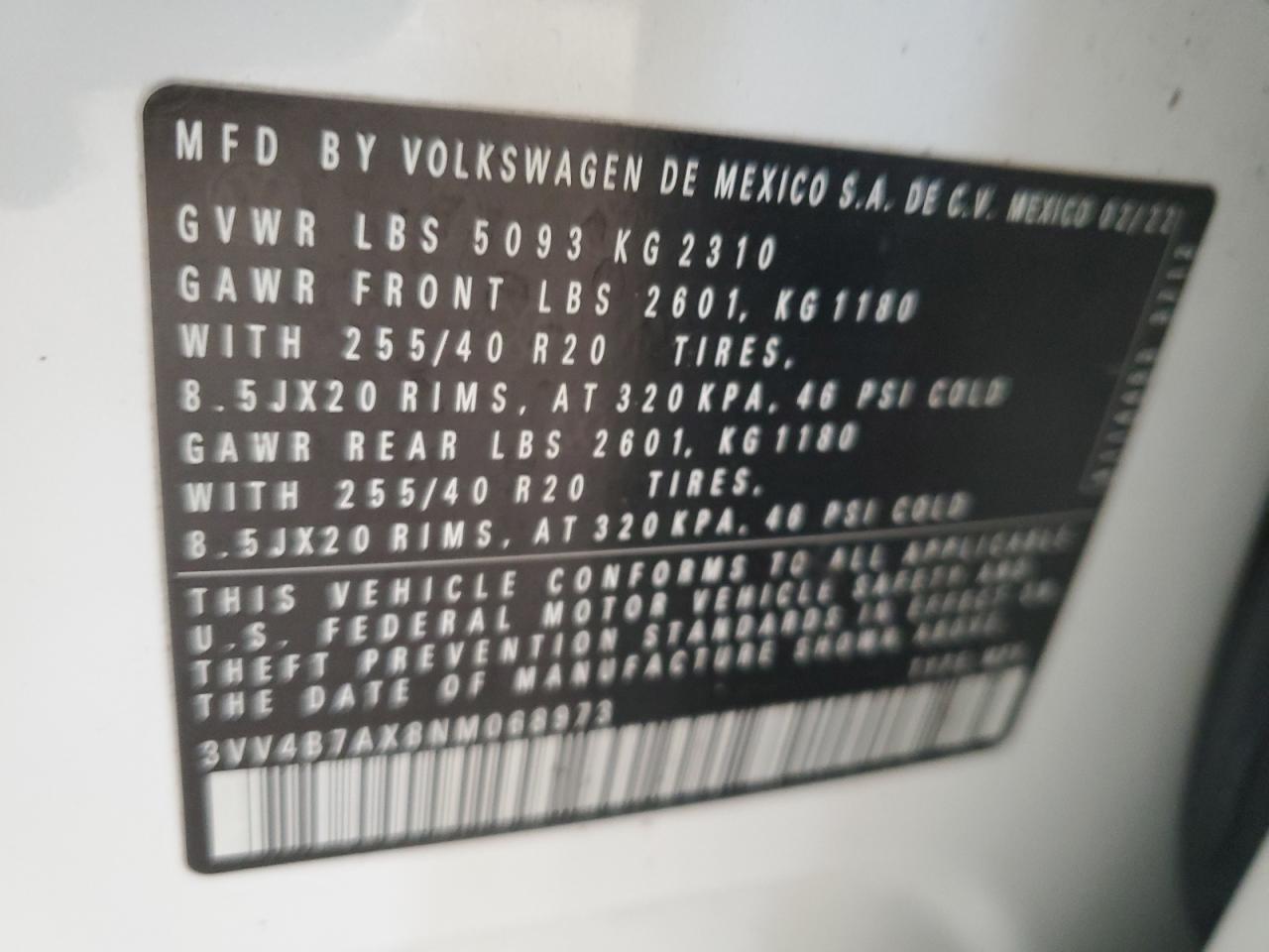 2022 Volkswagen Tiguan Sel R-Line VIN: 3VV4B7AX8NM068973 Lot: 64105455
