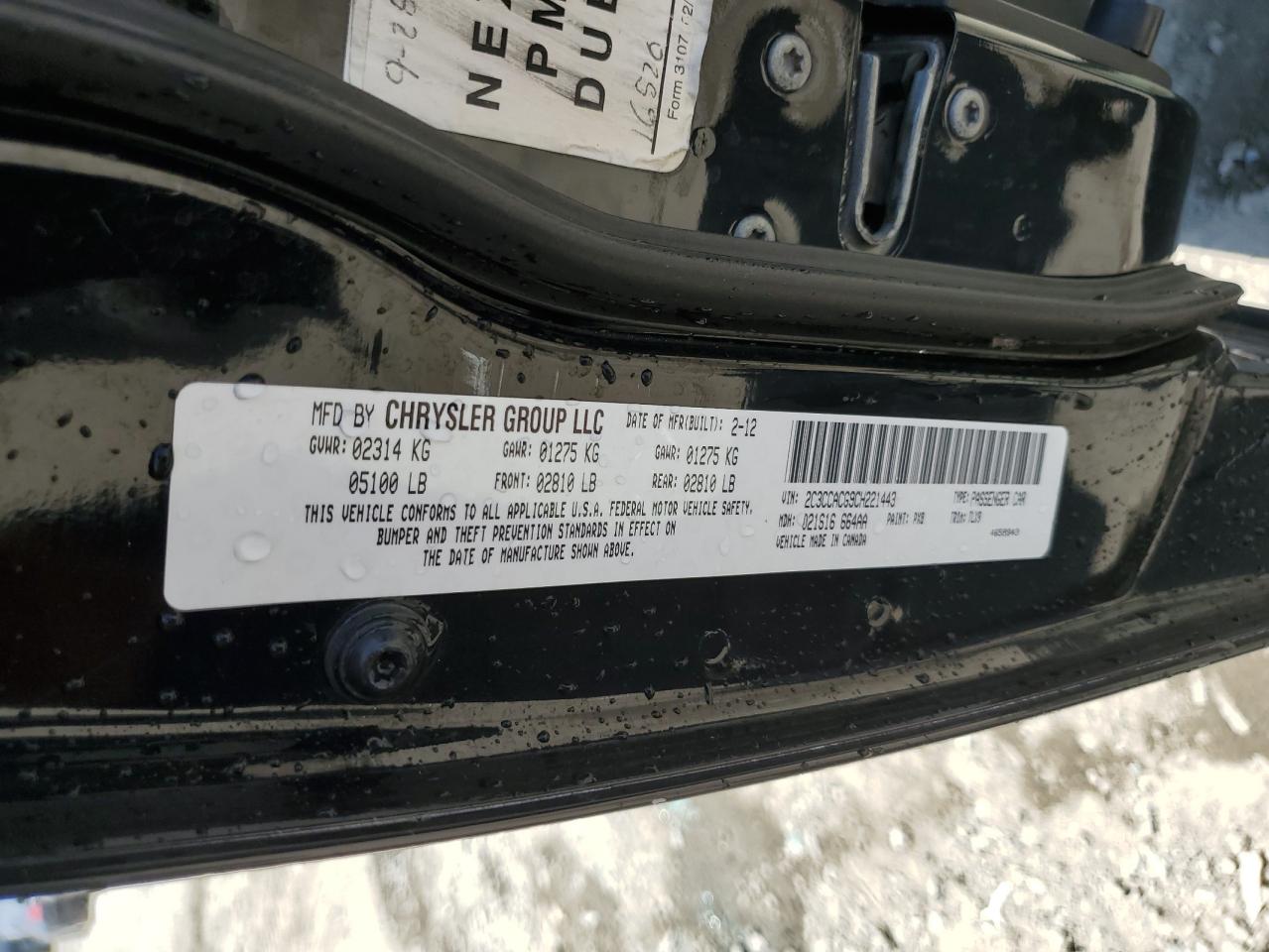 2012 Chrysler 300 Limited VIN: 2C3CCACG9CH221443 Lot: 86336795