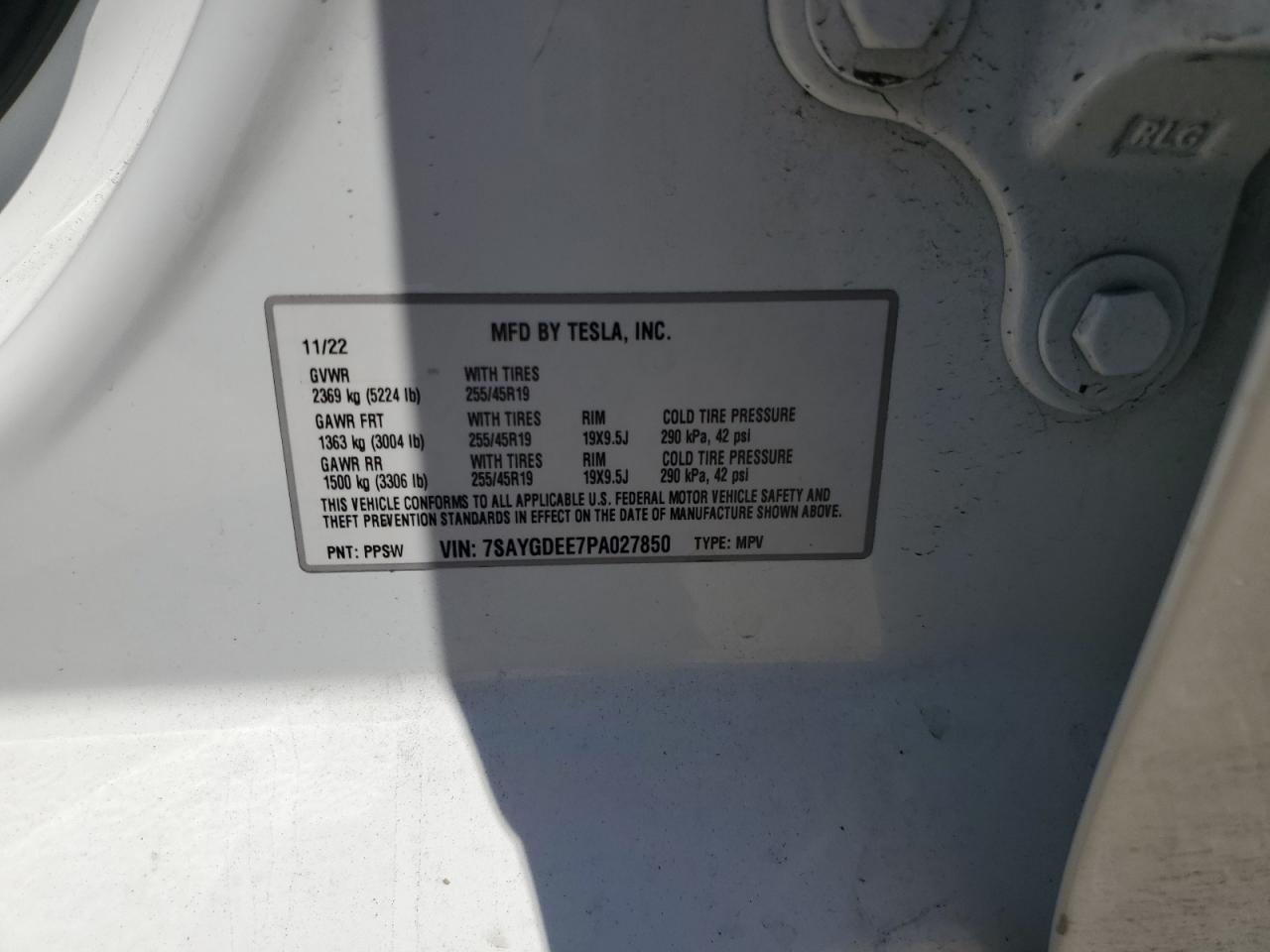 2023 Tesla Model Y VIN: 7SAYGDEE7PA027850 Lot: 62414425