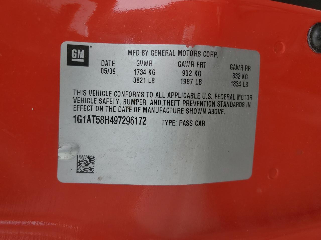 2009 Chevrolet Cobalt Lt VIN: 1G1AT58H497296172 Lot: 84725515