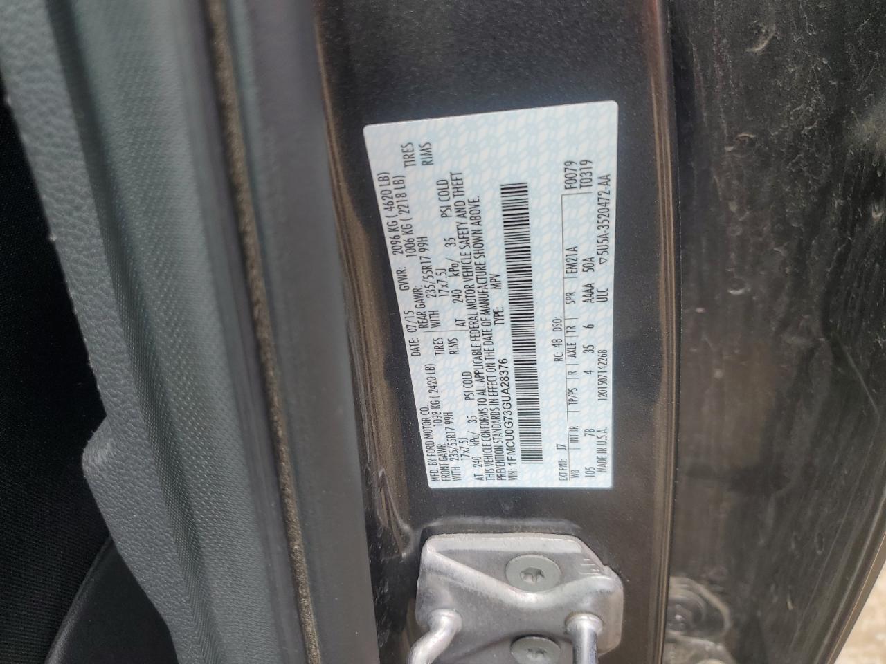 2016 Ford Escape Se VIN: 1FMCU0G73GUA28376 Lot: 65550205
