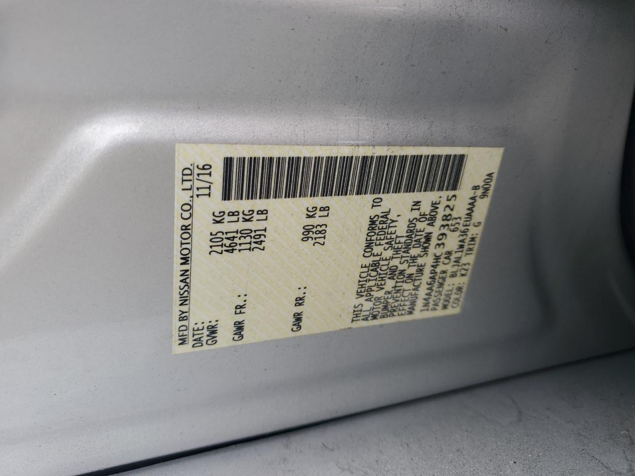 2017 Nissan Maxima 3.5S VIN: 1N4AA6AP4HC393825 Lot: 64543645