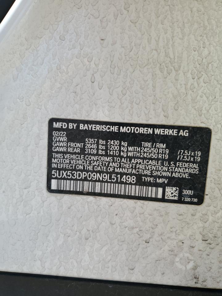 2022 BMW X3 xDrive30I VIN: 5UX53DP09N9L51498 Lot: 64275395