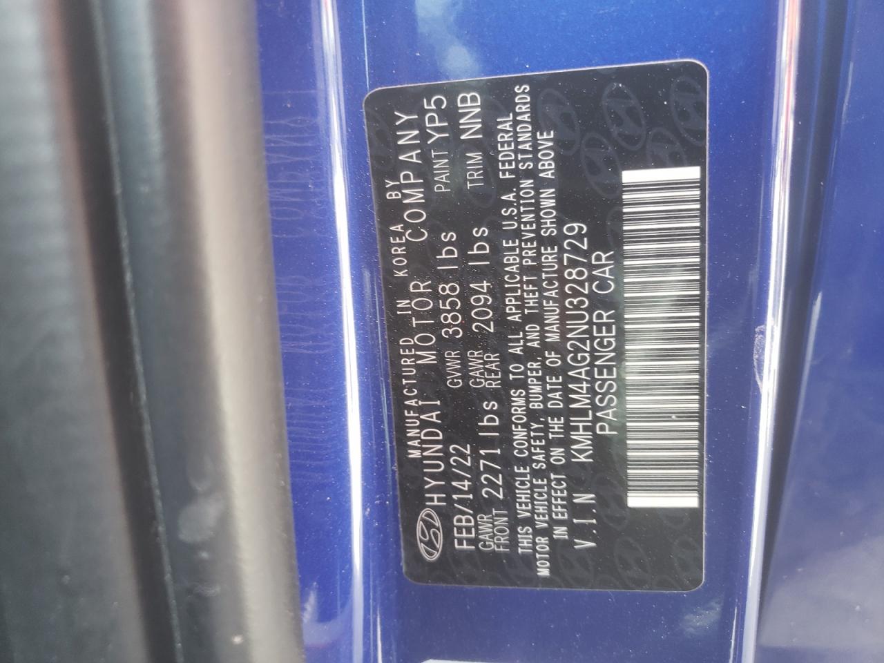 2022 Hyundai Elantra Sel VIN: KMHLM4AG2NU328729 Lot: 64004455