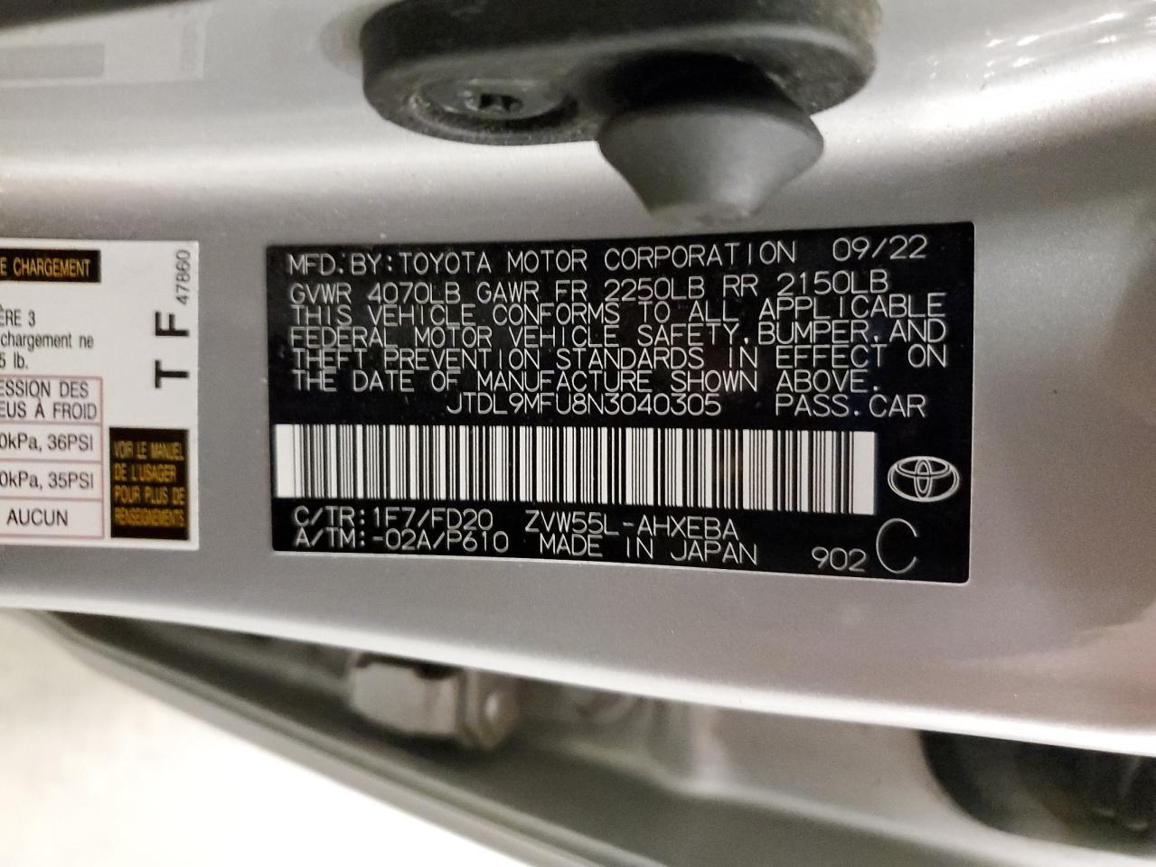 2022 Toyota Prius Le VIN: JTDL9MFU8N3040305 Lot: 64081145