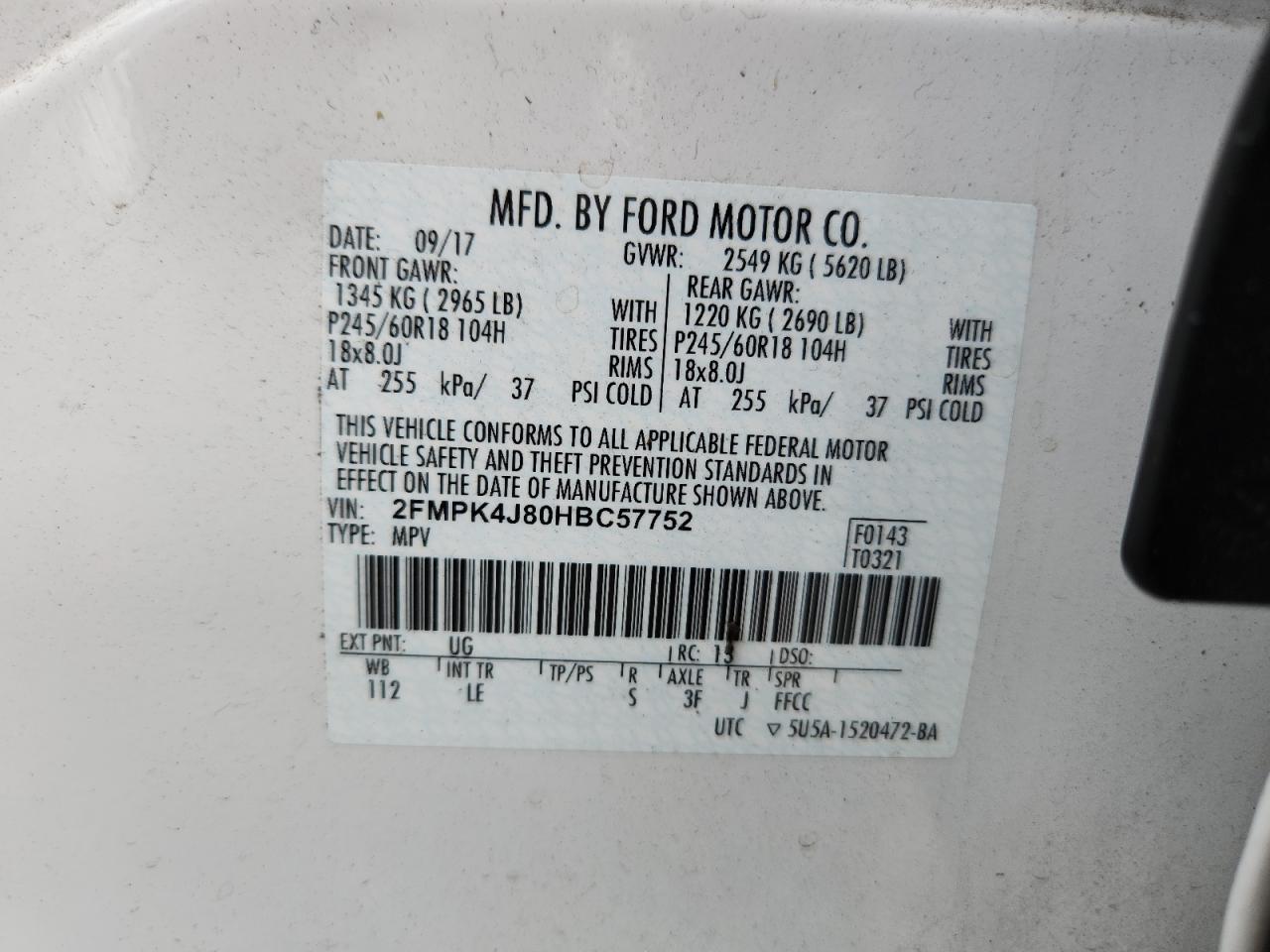 2017 Ford Edge Sel VIN: 2FMPK4J80HBC57752 Lot: 64651165