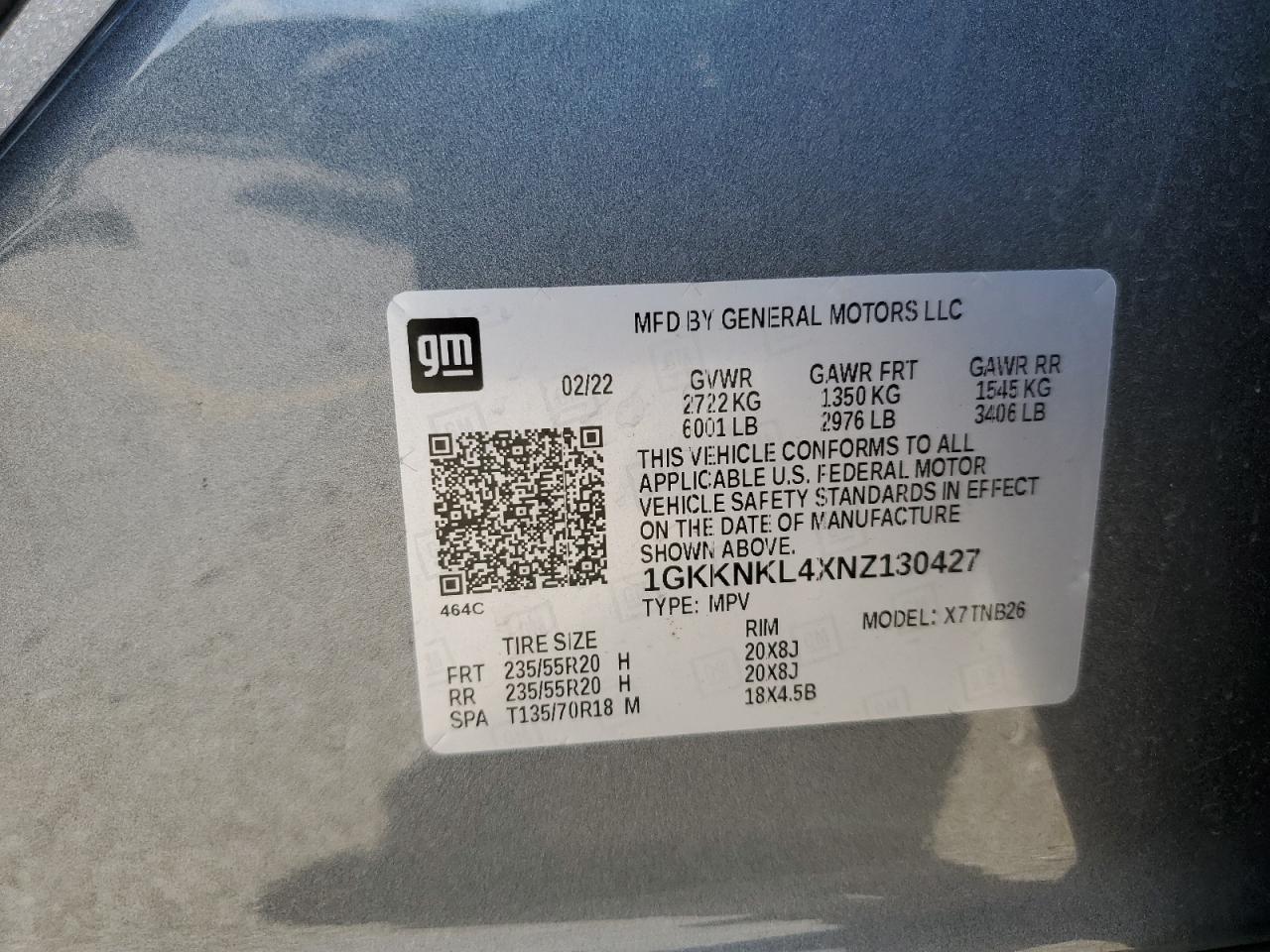 2022 GMC Acadia Sle VIN: 1GKKNKL4XNZ130427 Lot: 63568945