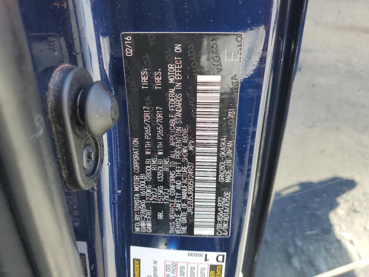 2016 Toyota 4Runner Sr5 VIN: JTEZU5JRXG5124937 Lot: 65837275