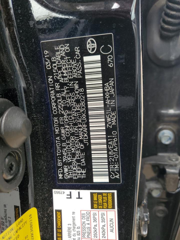 2019 Toyota Prius VIN: JTDKARFUXK3080218 Lot: 64873095