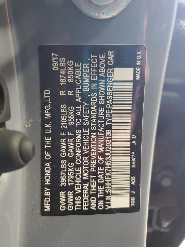 2018 Honda Civic Ex VIN: SHHFK7H53JU203138 Lot: 64426085
