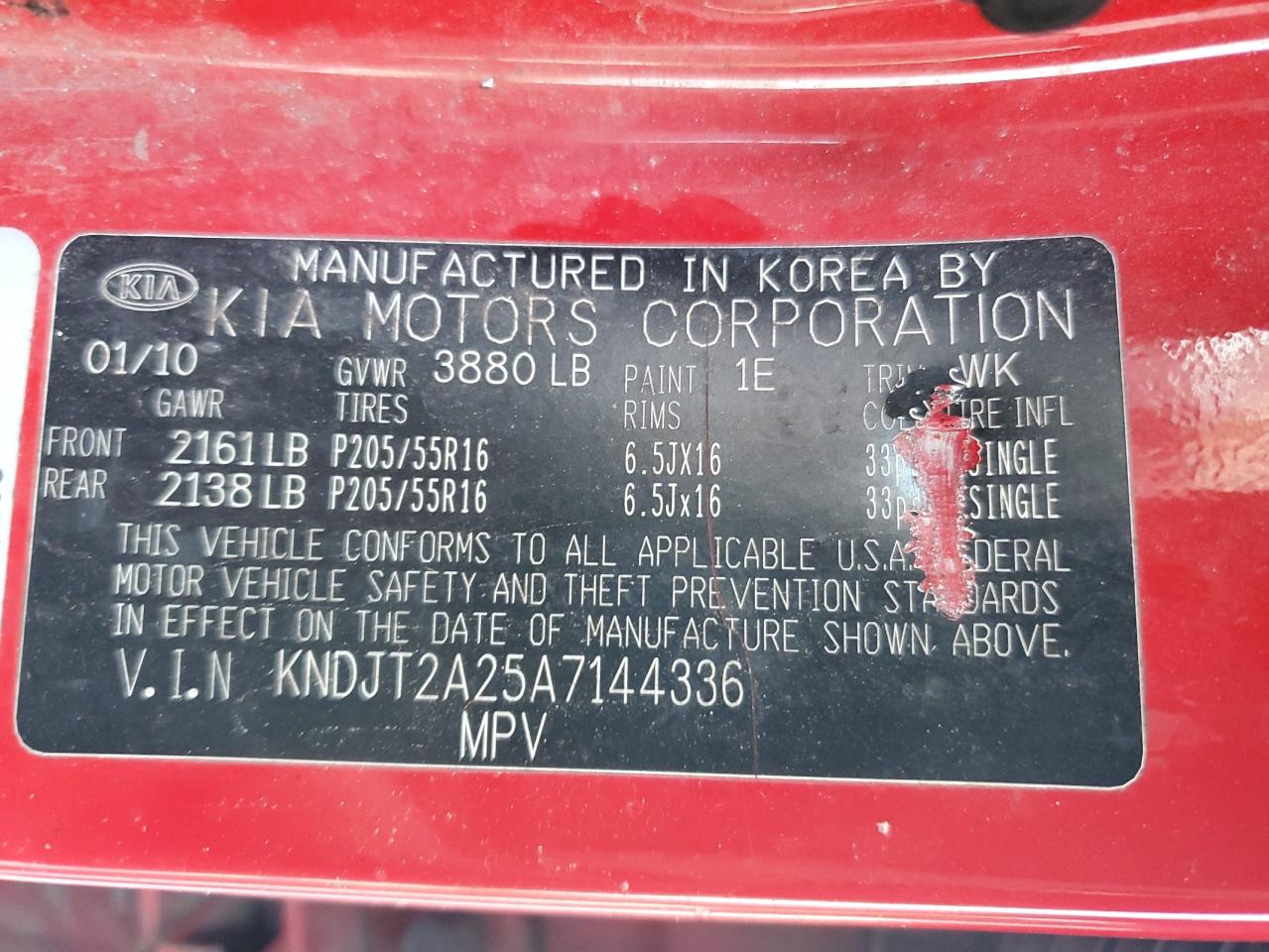 2010 Kia Soul + VIN: KNDJT2A25A7144336 Lot: 66322355