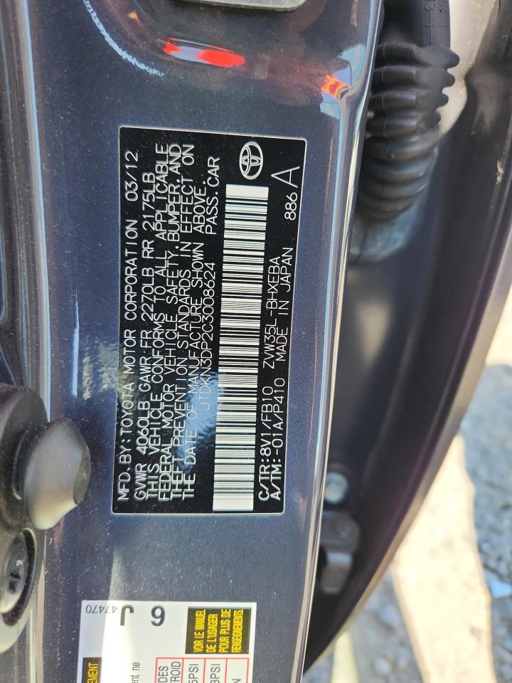2012 Toyota Prius Plug-In VIN: JTDKN3DP2C3008624 Lot: 63097015