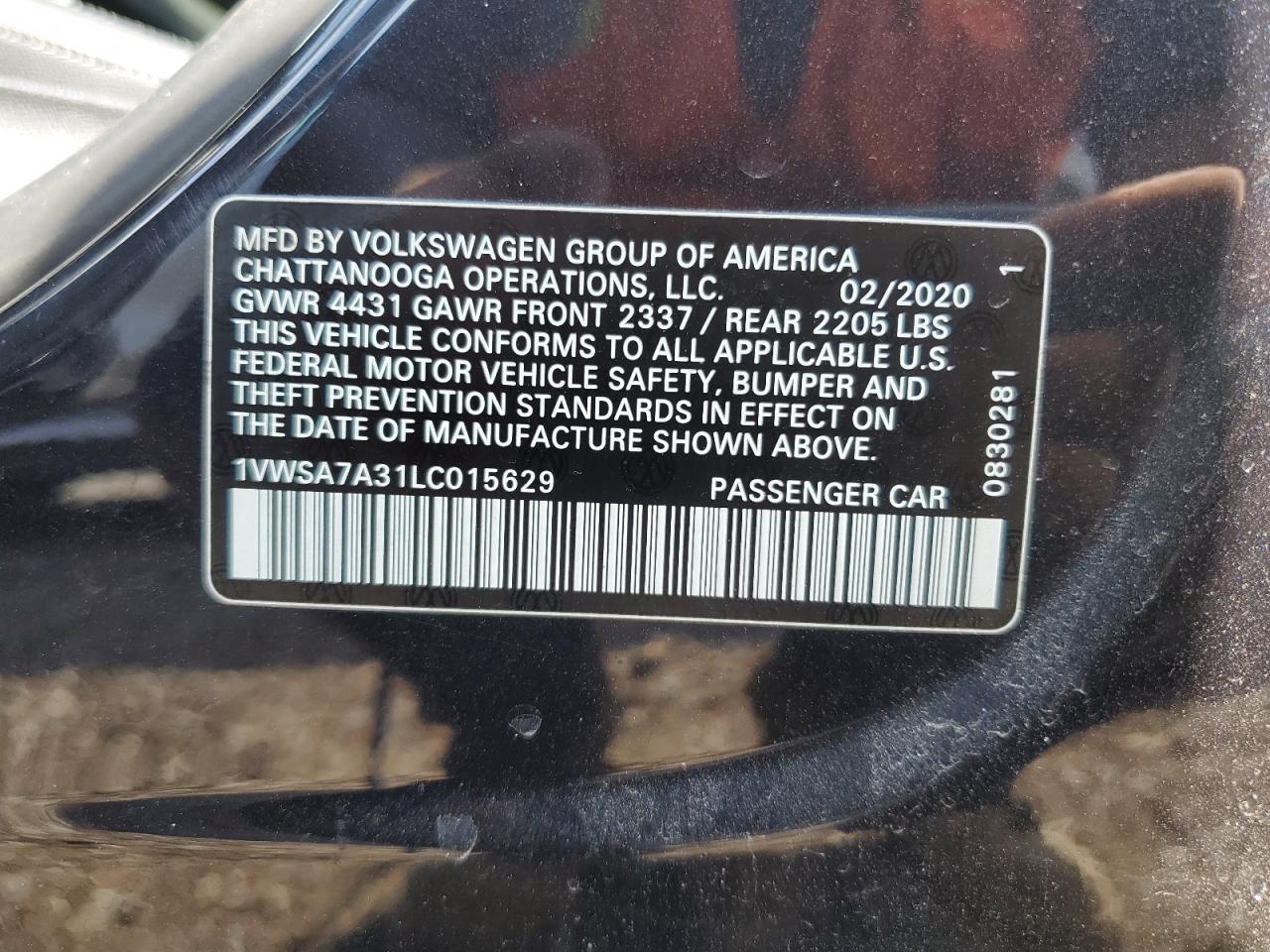 2020 Volkswagen Passat Se VIN: 1VWSA7A31LC015629 Lot: 65013425