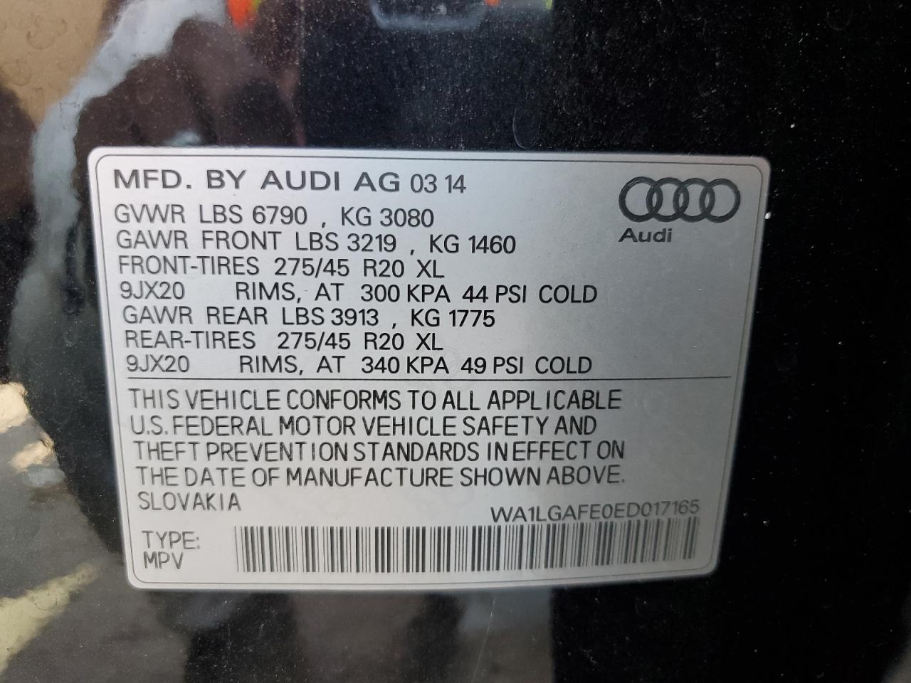 2014 Audi Q7 Premium Plus VIN: WA1LGAFE0ED017165 Lot: 66573445