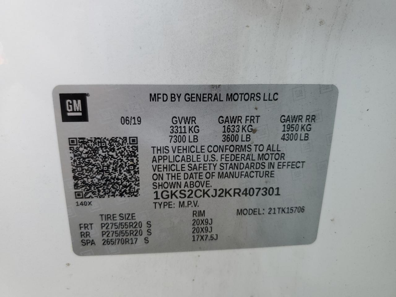2019 GMC Yukon Denali VIN: 1GKS2CKJ2KR407301 Lot: 64292375