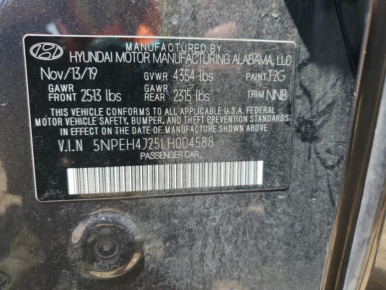 2020 Hyundai Sonata Limited VIN: 5NPEH4J25LH004588 Lot: 63150815