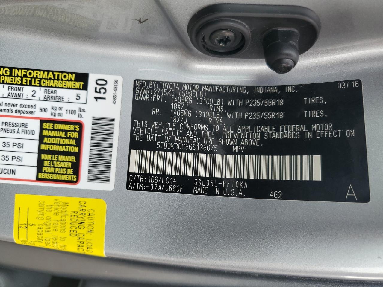 2016 Toyota Sienna Xle VIN: 5TDDK3DC6GS136075 Lot: 65009295