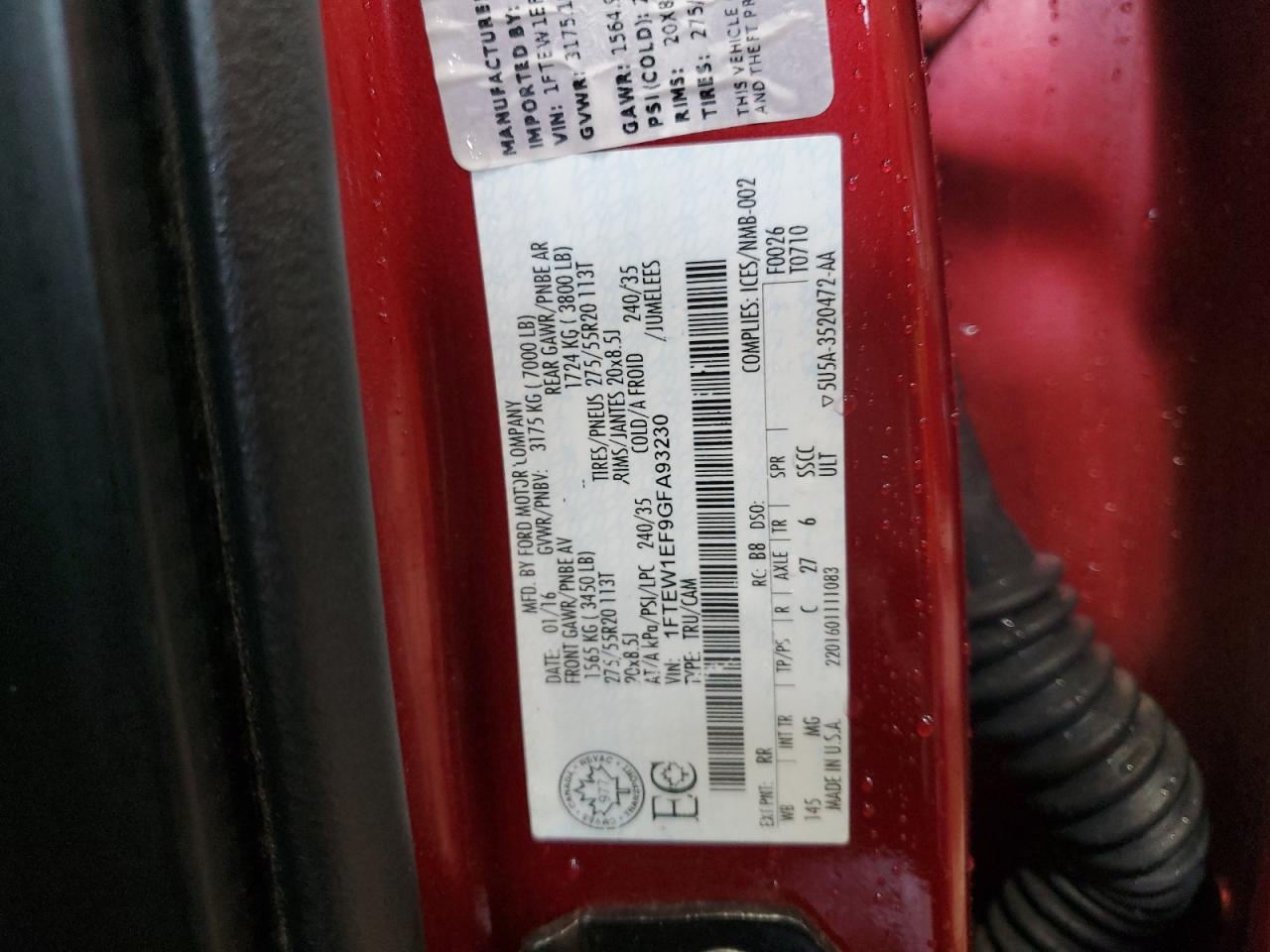 2016 Ford F150 Supercrew VIN: 1FTEW1EF9GFA93230 Lot: 64972065