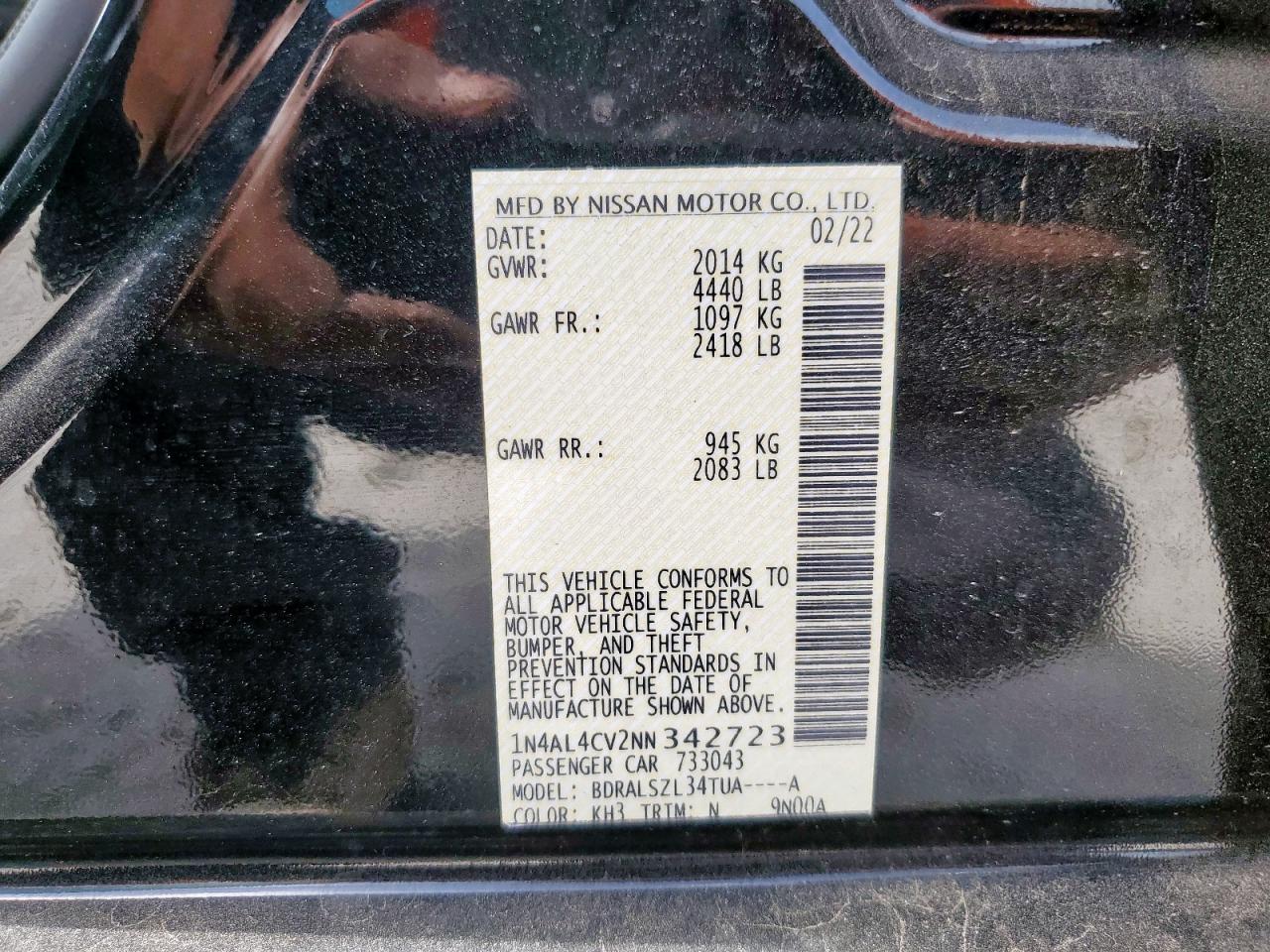 2022 Nissan Altima Sr VIN: 1N4AL4CV2NN342723 Lot: 62919345