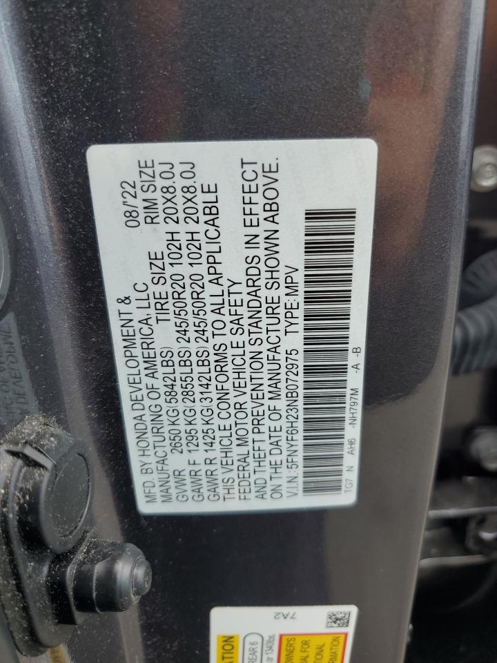 2022 Honda Pilot Se VIN: 5FNYF6H23NB072975 Lot: 63053785