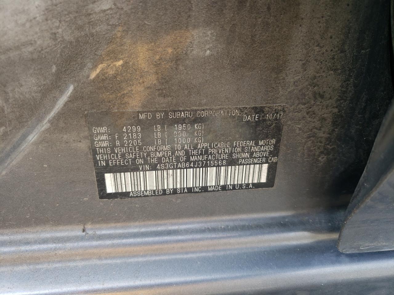 2018 Subaru Impreza Premium VIN: 4S3GTAB64J3715568 Lot: 66916545