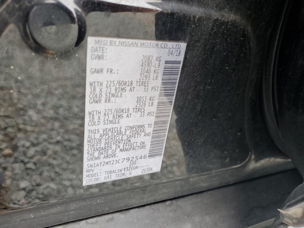 2018 Nissan Rogue S VIN: 5N1AT2MT2JC792546 Lot: 64900835