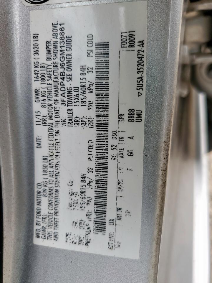 2016 Ford Fiesta Se VIN: 3FADP4BJ6GM138861 Lot: 65422165